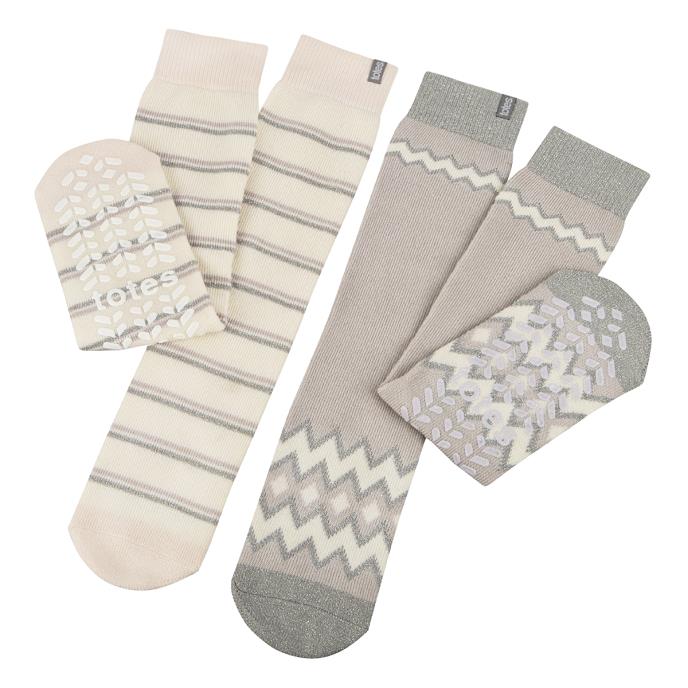 totes toasties® Ladies Original Slipper Socks (Twin Pack) Fairisle / Plain